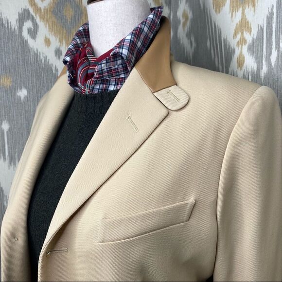 Ralph Lauren Collection ~ Beige Stretch Wool Lamb Leather Trim Equestrian Jacket - Picture 9 of 16